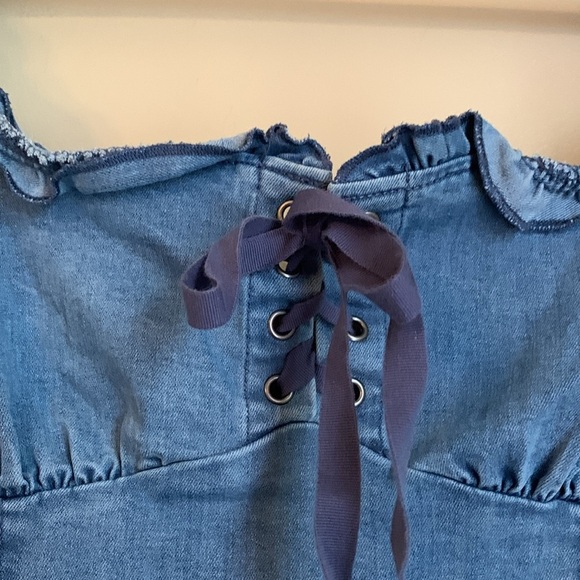 Urban Outfitters Nayda Denim jean Mini Dress Lace Up Sweetheart Neckline - Picture 4 of 11